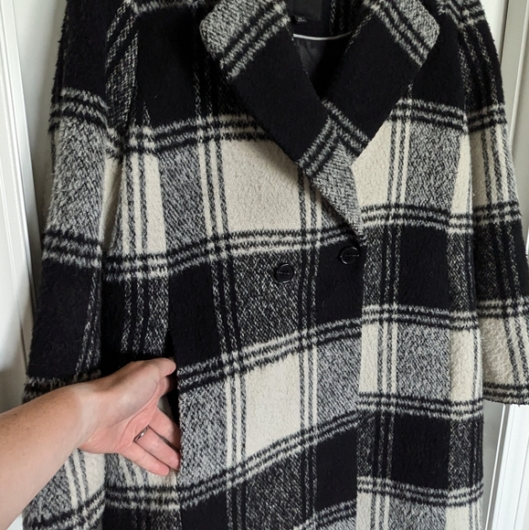 Talbots Brushed Wool Long Coat - Off White and Black - sz XL - Picture 3 of 7